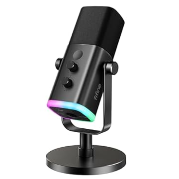 FIFINE Microfone dinâmico XLR/USB para gravação podcast,mic streaming para PC computador e jogos com luz RGB,botão mudo,conector para fones ouvido,suporte de mesa,mic vocal para YouTube-AM8 Preto