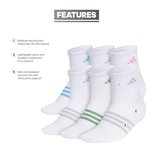 adidas Women's Superlite Quarter Socks 6-Pack, Durable, Lightweight, Athletic Breathable with Compression Arch Support2