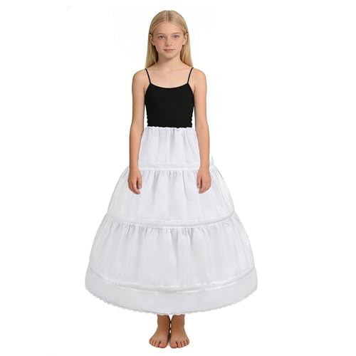 LJXploreMax Girls Half Petticoat 3 Hoop Crinoline Underskirt Kids Ball Gown Full Slip Skirt for flower girl wedding Birthday 3-4 years white