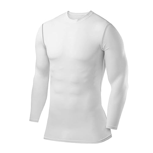 PowerLayer Niño Camiseta Compresión Termica - Manga Larga - Camisetas Termicas Cuello Corto - Blanco, 8-10 Años