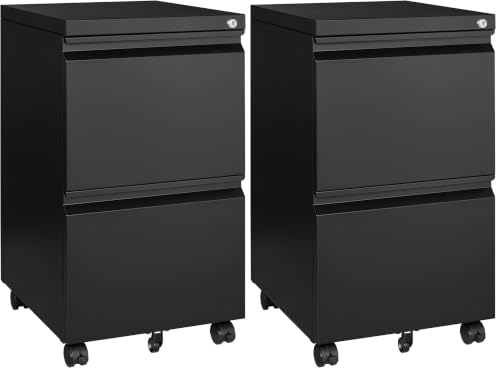 Image of Letaya Mobile File Cabinet with Lock,2 Drawer Under Desk Metal Rolling Filing Cabinets for Home Office Organizer Letters /Legal /A4(Fully Assembled-Black) (Pack of 2)