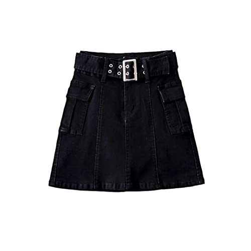 Jupe en jean noir Alloaone taille haute pour femme en taille 48