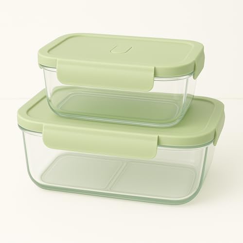 Image of Borosilicate Lunch Box Set of Airtight & Leak-Proof Tiffin Box for Office, School, Men & Women (Light Blue Colour) (Light Green, 580 ml 320 ml)