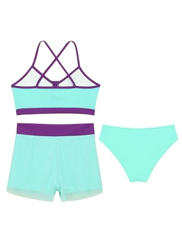 Hedmy Girls Three Pieces Athletic Swimsuit Color Block Bikini Set with Bottom and Swim Shorts Swimwear4