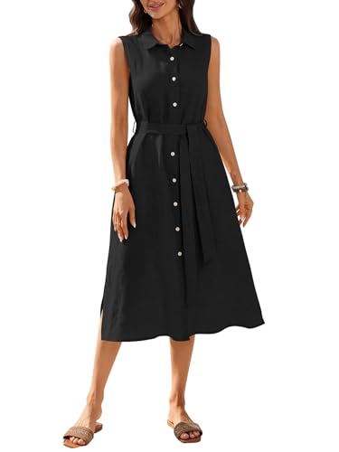 Women's 100% Linen Midi Dress Button Down Shirt Dresses with Pocket 2026 Summer...