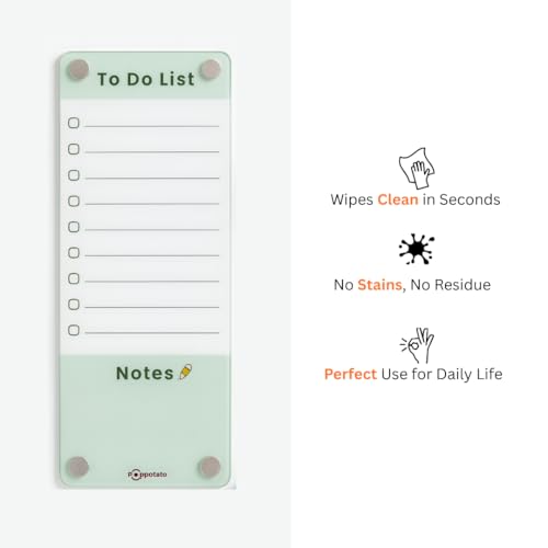 Image of Acrylic Magnetic Shopping List Notepad for Fridge │ to-Do List & Meal Planner, with 2 Marker Pen | 24x10 cm - Green