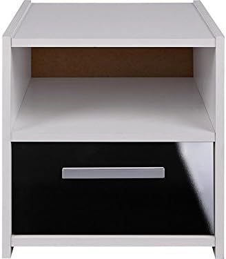 Home Source High Gloss 1 Drawer Bedside Cabinet White Black Bedside Table Night Stand Sywell