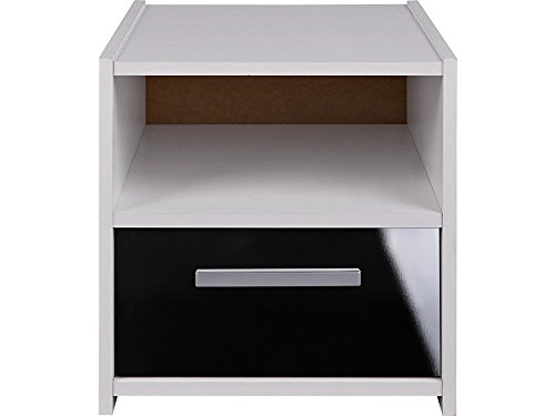 Home Source High Gloss 1 Drawer Bedside Cabinet White Black Bedside Table Night Stand Sywell