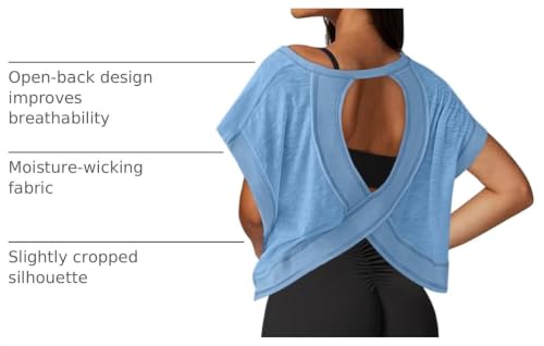 Image of UNIANKIYA Open Back Workout Tops for Women Loose Fit Athletic Crop Tee Short Sleeve Gym Running Yoga Shirt