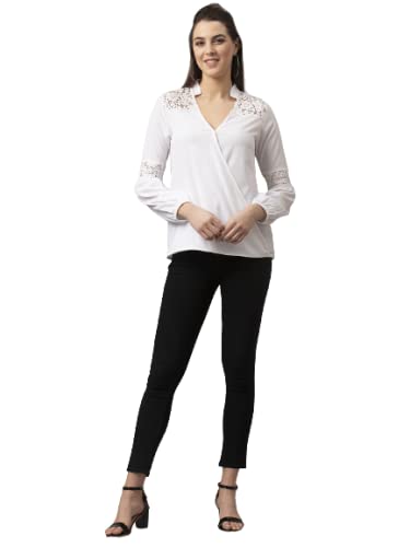 Image of Style Quotient Women White Solid Wrap Top