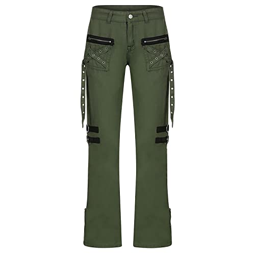 Gothic Cargo Jeans for Women Wide Straight Leg Punk Grunge Baggy Denim Pants Goth Aesthetic Trousers Y2k Streetwear3
