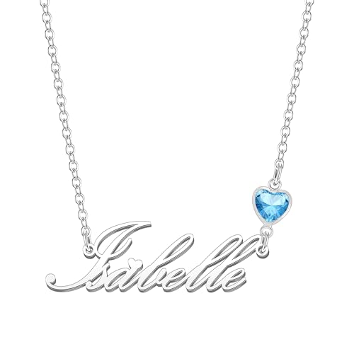 Kraven Damen Kette mit Namen Blauer Geburtsstein-Anhänger Halskette Namenskette Geschenk Personalisiert Damenkette Buchstaben Kette Geschenkidee für Frauen Teenager Mädchen Tochter (Isabelle)