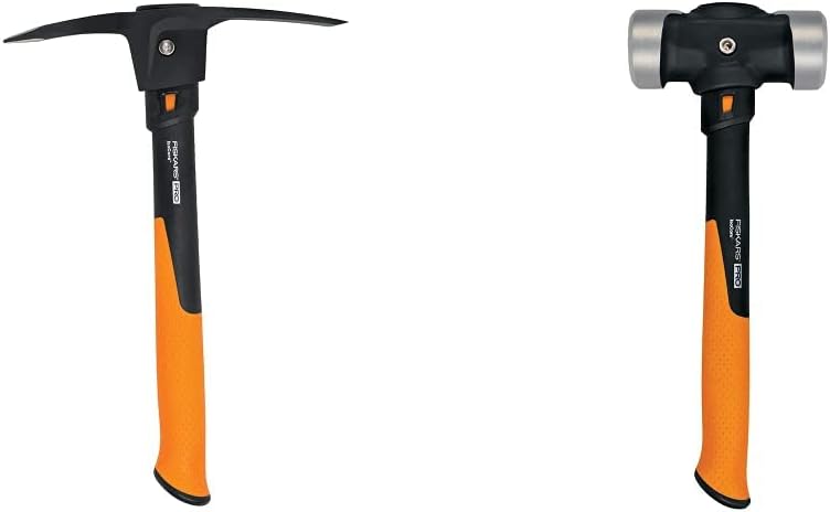 Fiskars 751220-1001 Pro IsoCore Pick/Mattock, 1.5 lb, Orange/Black & PRO 750660-1001 IsoCore 4 lb Double Flat Face Sledge Hammer (14")