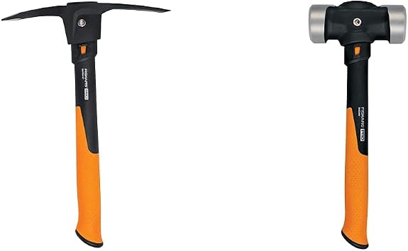Fiskars 751220-1001 Pro IsoCore Pick/Mattock, 1.5 lb, Orange/Black & PRO 750660-1001 IsoCore 4 lb Double Flat Face Sledge Hammer 14"