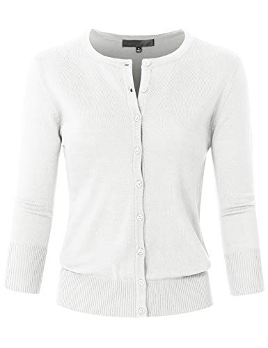 Image of Women's 3 /4 Sleeve Crew Neck Button Down Stretch Knit Cardigan Sweater (S-3XL)