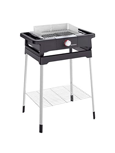 SEVERIN Barbacoa de pie Style Evo S con estante de rejilla, parrilla eléctrica con arranque rápido, hasta 350 °C, mini barbacoa con óptima distribución del calor, negro, PG 8124