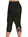 Shownicer Damen 3/4 Leggings Große Größe Capri Hose High Waist Yoga Leggins Yoga Hose Sportkleidung Kurz Training Tights Frauen Stretch Laufhose Freizeithose Leicht C Schwarz XXL