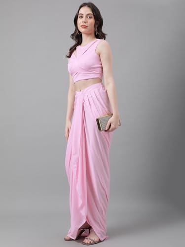 Image of Women's Modern Traditional Pre-Stitched Satin Saree with Modern Crop Top Blouse - Elegant Black Draped Sari for Parties and Special Occasions