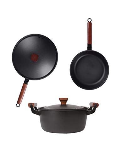 Stock Pot Pans Set 3-teiliges Stockpot Kochgeschirr Set Antihaft Feines Eisen Induktion, Gas elektrische Kochfelder