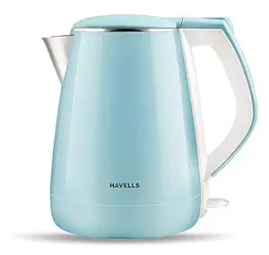 Havells Aqua Plus 1.2 litre Double Wall Kettle / 304 Stainless Steel Inner Body / Cool touch outer body / Wider mouth/ 2 Year warranty (Blue, 1500 Watt)