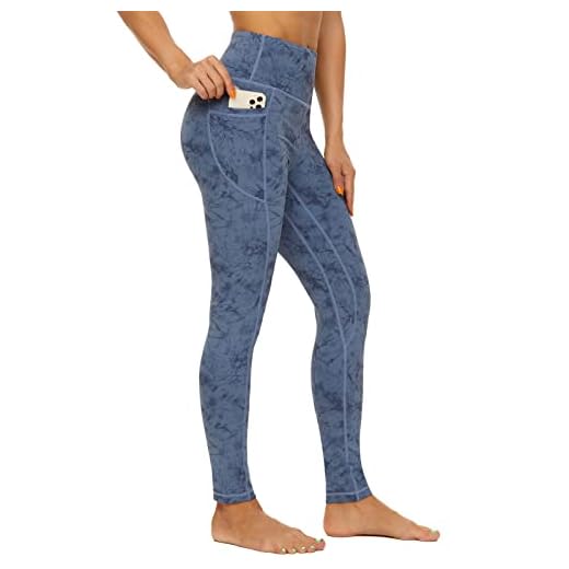 Women’s High Rise Printed Leggings | Black Leggings, Plus Size Legging ccko High Waisted Leggings for Women with Pockets, Womens Yoga Pants Stretch Workout Leggings Tummy Control, Print Grey Blue, M
