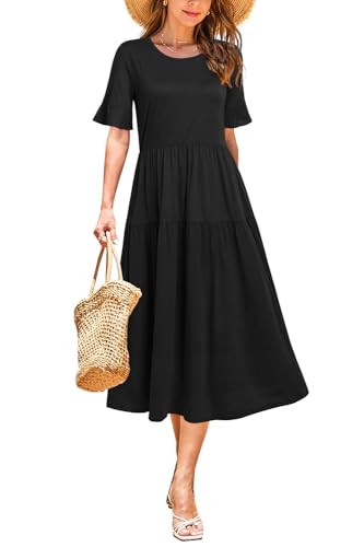 Image of STYLEWORD Womens Summer Casual Short Sleeve Flowy Midi Beach Dress