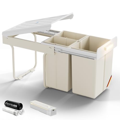 WoRaum Unterschrank-Einbaumülleimer, 3-Fächer-Mülltrennsystem Ausziehbar...