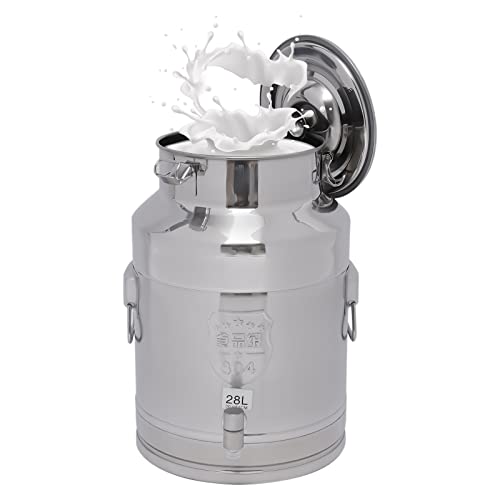 Milk Can, 28L/7.4Gallon Stainless Steel Milk Can Heavy Duty Wine Pail Bucket Tote Jug with Faucet and Sealed Lid
