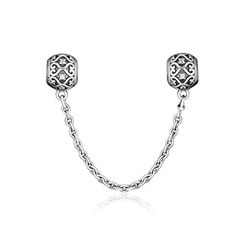 New CKK Sterling Silver Enchanted Heart Safety Chain, Shining Clear Crystal Abstact Zircon Safety Chain Bead â€¦ (Enchanted Heart)