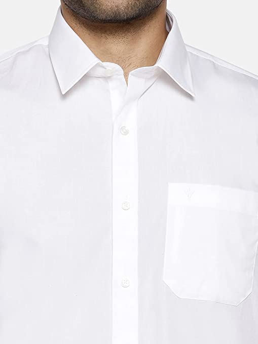 Image of RAMRAJ COTTON Men White Half Sleeve Shirt Crafted For Comfort| Durability| And Timeless Everyday Style
