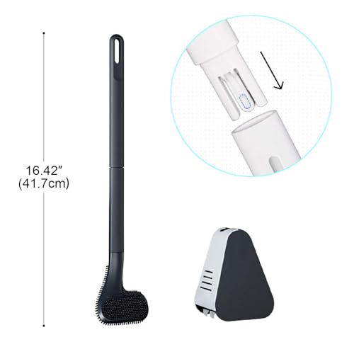 Image of Toilet Brush, Long Handle Golf Toilet Brush with Holder 360 Deep Cleaning Flexible Silicone Toilet Cleaner Brush Wall Mounted for Bathroom (2Pcs Black)