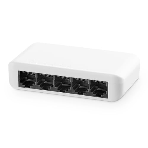 YuLinca 5 Porte Gigabit Ethernet Switch, 4 Porte 100/1000Mbps e 1 Uplink Gigabit, Splitter hub Ethernet Non gestito da Tavolo e da Parete, Mini Switch di Rete in plastica per L'Ufficio Domestico