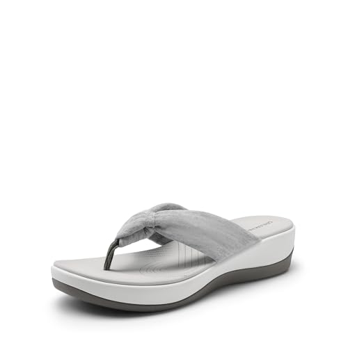 DREAM PAIRS Platform Flip Flops for Women Cushioned Thong Sandals with Soft Eva Foam Insole Lightweight Lycra fabric Comfort Dressy Slides Slippers for Summer Beach 9.5 Grey
