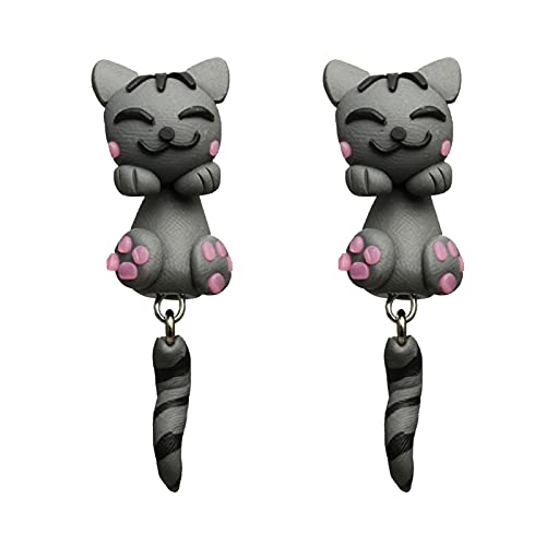 白いタッセルピアス ソフトアニマル陶器小動物ファッションイヤリング漫画イヤリングかわいいイヤリング 女性のためのイヤリングゲーム (Multicolor, One Size)