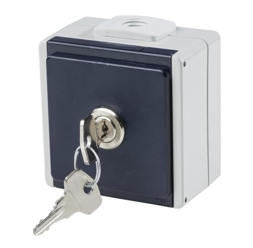 as - Schwabe 1-Fach Steckdose abschließbar - Aufputzsteckdose - Feuchtraumsteckdose mit Schloß - UV-beständig - Anschluss Leitungen bis max. 2,5mm² - 230V/10A - IP54 - grau - Made in Germany, 62461