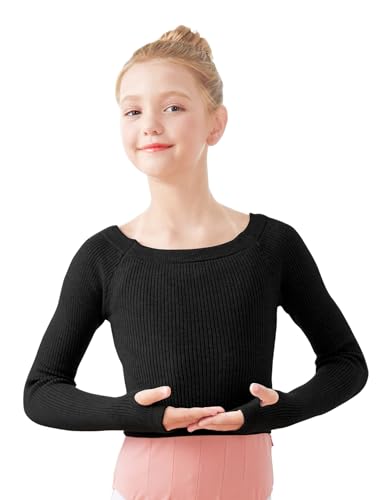 Phoeswan Kids Girl's Ballet Sweater, Soft Warm Up Active Sweater, Pullover Dance Sweater for Leotards