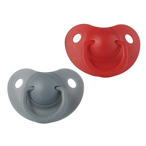 Image of Doodalou Silicone Baby Pacifier - Set of 2 | Safe, Hygienic, and Soothing Teething Relief for Babies | Newborn Pacifier | 100% Medical Grade Silicone, Dishwasher Safe - Red Gray, Small