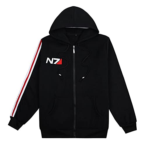 Mass Effect N7 Sweat À Capuche Zippé Homme Noir,Cosplay Hoodies Manches Longues,Veste À Capuche Zippé Sport Homme Femme