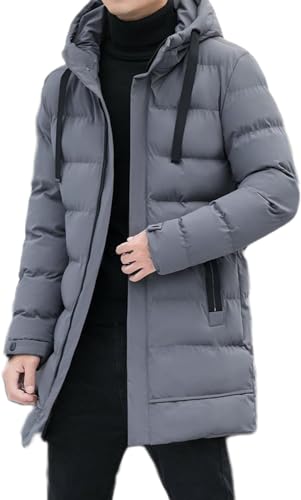 Abrigo Largo de plumón para Hombre Ligero y cálido con Capucha Acolchado y Resistente al Agua Ideal para épocas de frío y Nieve. (Gris,M)