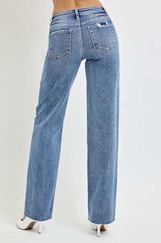 Risen Women's High Rise Straight Leg Jeans with Pockets3
