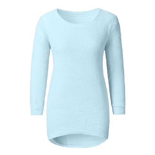 Generisch Weihnachtspullover Damen Fleece Pullover Winter Fleecepullover Leicht Rundhals Sweatshirt Langarm Herbst Oberteile Kuschel Warmer Teddy Pulli Thermo Kashmiri Pullover Damen