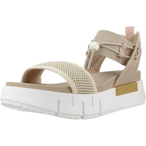 Nero Giardini E510700D Women's Leather and Canvas Sandals, Milk, 8 UK