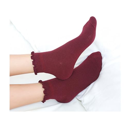 Ruffle Ankle Socks Women, Cute Lace Crew Frilly Sock, Turn-Cuff Casual Ankle Comfort Breathable 6 Pack3