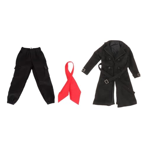 Abrigo para figuras masculinas miniatura de 3 piezas con bufanda negra para muñeco de acción