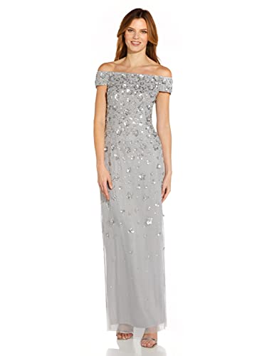 Image of Adrianna Papell Womens Off Shoulder Beaded GownSpecial Occasion Dress