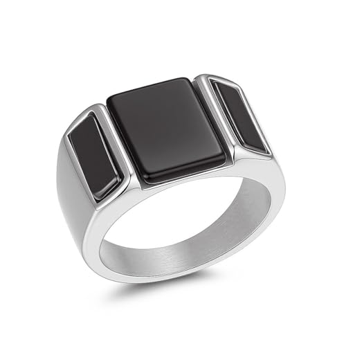 Bague homme onyx noir acier cadeau anniversaire parfait