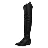  SCARPE VITA Damen Stiefel Overknees Lederoptik Holzoptikabsatz Schuhe Trichterabsatz Langschaftstiefel Cowboy Boots 187182 Schwarz 37