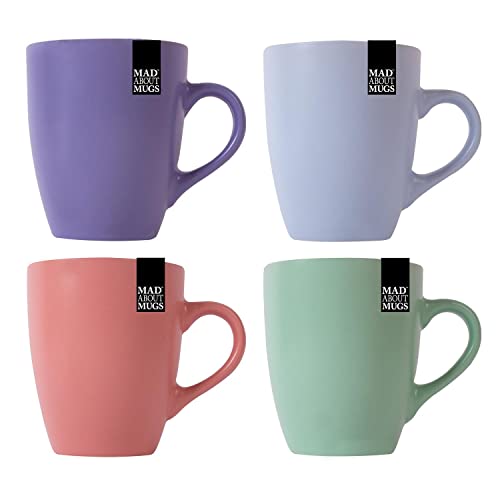 YöL Set Of 4 Coupe Stoneware Mugs - Blue Green Pink Purple Tea Coffee Cups Latte Brew Home Kitchen Office Stylish - 325ml Mug Set