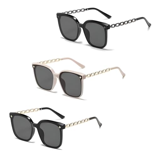 3PCS Square Sunglasses Women Black Oversized Polarized Women Sunglasses Uv400 Protection Retro and Fashion Suitable for Girls and Ladies 3PCS Square Sunglasses Women Black Oversized Polarized Women Sunglasses Uv400 Protection Retro and Fashion Suitable for Girls and Ladies