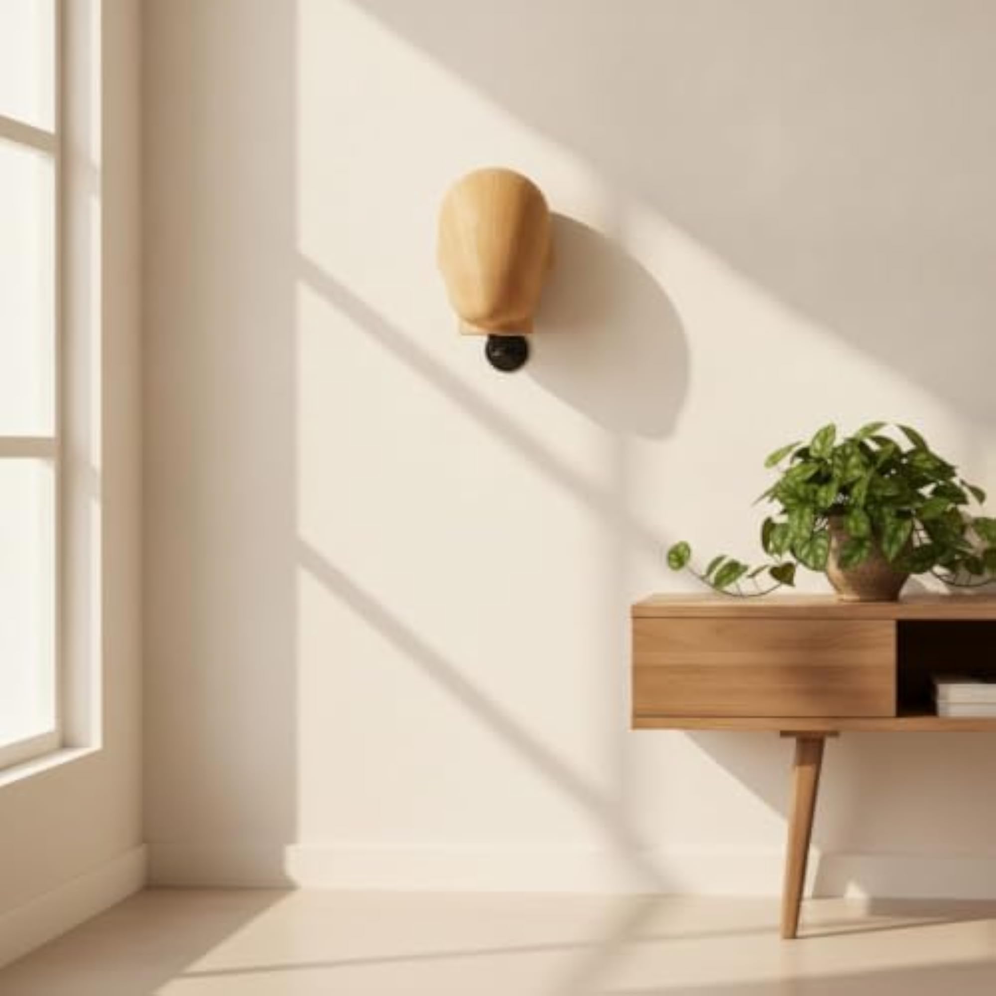 Wood-Grain Hat Display with Metal Arm